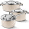 WAGENSTEIGER Set mit 3-teiligen, keramikbeschichteten Edelstahl-Pfannen und Töpfen mit Deckel aus gehärtetem Glas, 3-lagiger Boden mit Aluminiumkern, alle Herdarten olivgrün, Sautépfanne + Suppentopf