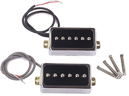 P90 Pickup Set,Alnico V Single Coil Bridge & Neck Pickups for Les Paul P90 Style Humbucker Size Electric Guitar (black silver) (GMB211)