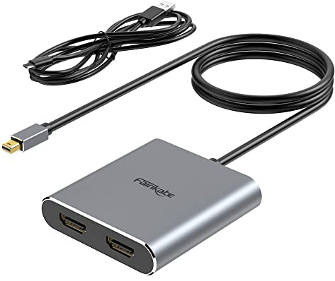 Fairikabe Mini DisplayPort to Dual HDMI Adapter, 4K@60Hz, MST, SST, for Laptop, PC, Monitor, Projector and More