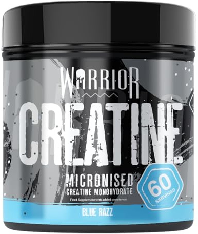 Warrior Creatine Monohydrate Powder 300g (90 Servings) – Pure Micronised Creatine Powder Supplement for Men & Women, Pre & Post Workout Strength, Muscle Growth & Recovery, Vegan – Blue Razz