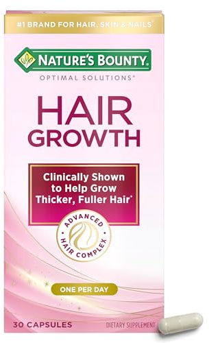Nature's Bounty Optimal Solutions Hair Growth Supplement with Biotin, Hair Growth Vitamins with Biotin Silicon & Arginine, 1 Per Day, 30 Capsules, One Month Supply