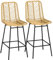 HOMCOM Barhocker 2er Set, Barstuhl mit Gestell aus Kunstrattan, Rückenlehne, Küchenstühle mit integrierter Fußstütze, Tresenhocker für Küche, Wohnzimmer, Esszimmer, Boho-Stil, Gelb