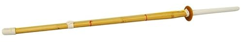 TEKKA BUDO Kendo Shinai 112 cm - Schwert Bambus - Griff mit weißem Leder - Inkl. Tsuba - Bambusstreifen