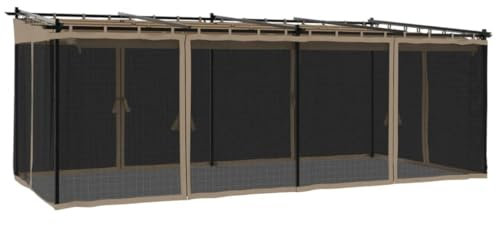 vidaXL Pavillon, Pergola mit Netzwände Schiebedach, Sonnenschutz Überdachung für Terrasse Garten, Gartenpavillon Terrassendach Gartenzelt, Taupe 6x3m Stahl