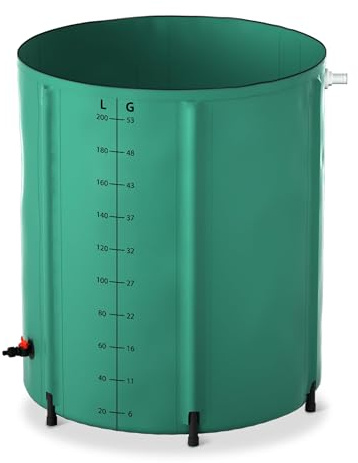 HENGMEI 200 l regntunna regnvattentank, vikbar regntunna för trädgård, 50 gallon, regnvattensamlare med dräneringsventil, regnvattentunna, grön