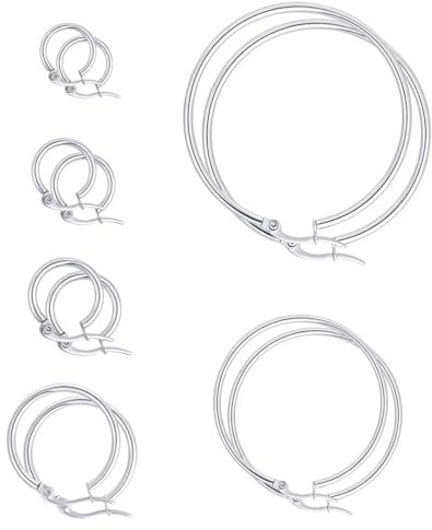 JEXOWIQ orecchini cerchio - 6 Paia Orecchini in Acciaio Inossidabile Cerchio Set Orecchio Cerchio Rotondo Set di Anelli Orecchio,per Donne Ragazze, 6 Taglie