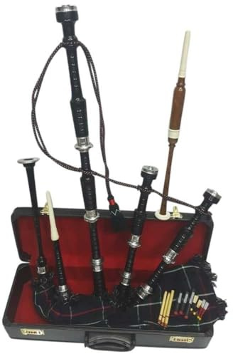 Great Highland - Gaita con cubierta de tartán Mackenzie y accesorios, palisandro negro, soportes plateados completos, funda de transporte de madera, canto de práctica libre