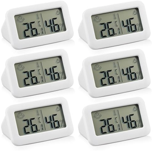 Digital termometer-hygrometer inomhus - 6 miniluftfuktighetsmätare, smiley-indikator, temperatur för babyrum, vardagsrum, rum, kontor