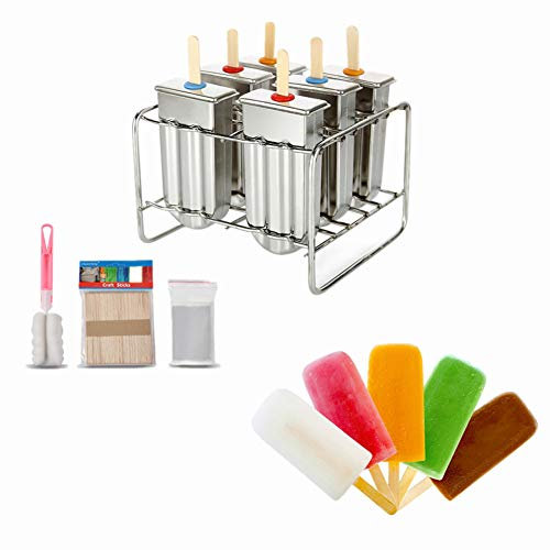 Molde for paletas de hielo, molde for paletas de acero inoxidable, molde for helados con base de soporte for palos, juego for hacer paletas, molde for hacer helados DIY, juego de congelador de 6