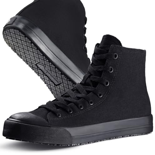 Convole Non-Slip Work Shoes for Men & Women, Unisex Oil & Water Slip-Resistant Sneakers for Food Service, Black High Top Restaurant Server Boots, Comfortable Casual Anti Slip Chef Kitchen Shoes