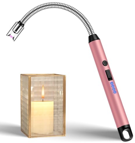 LcFun Candle Lighter with 360° Flexible Neck & Safety Lock, Windproof USB Rechargeable Electric Lighter Gift Sets, Flameless Arc Long Lighters Matches for Grill, BBQ, Camping, Fireplace, Stove