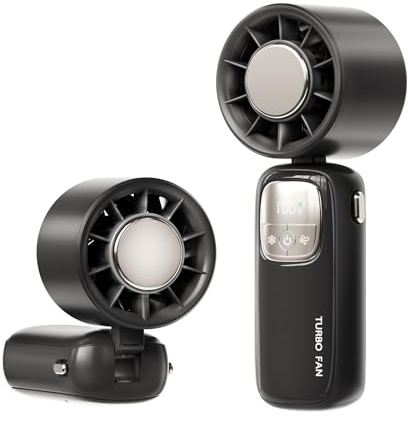 Portable Handheld Turbo Fan,Mini Hand Held Fan,Personal Fans Portable, 12H Long Battery Life, TEC SuperCool Ice Tech, Foldable, for Travel, Office, Outdoor (3600mAh) (Upgraded-BK)