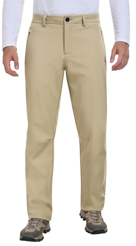 heekpek Pantalon Homme Hiver Imperméable Softshell Doublé Polaire Chaud Pantalon de Randonnée, Kaki, M