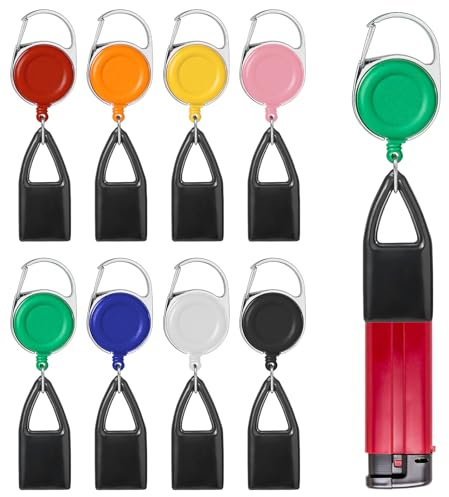 Mechero extensible de 8 piezas con cordón retráctil, encendedor de manga clip para encendedores para luces y desechables, práctico y antipérdida