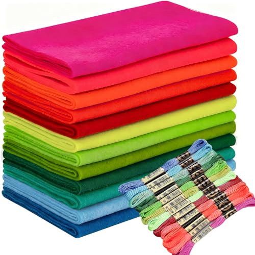 Wonninek 12 rollos de hojas de fieltro suave pastel de 20,5 x 90 cm, 1,4 mm de grosor, serie neón, paquete de fieltro de colores surtidos con hilo de bordado, manualidades, costura, retazos no tejidos