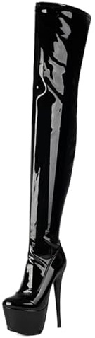 CUTEHEELS Stivali sopra il ginocchio da donna con plateau | tacco da 16,5 cm e gambo di 70 cm | chiusura lampo laterale | disponibile in diversi colori, Nero 1, 43 EU