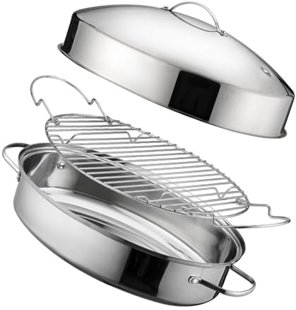 Large Capacity Stainless Steel Food Steamer Oval Roaster with Handle Steaming Pots for Electric Induction Stove Stainless Steel Vegetable Steamer Pot