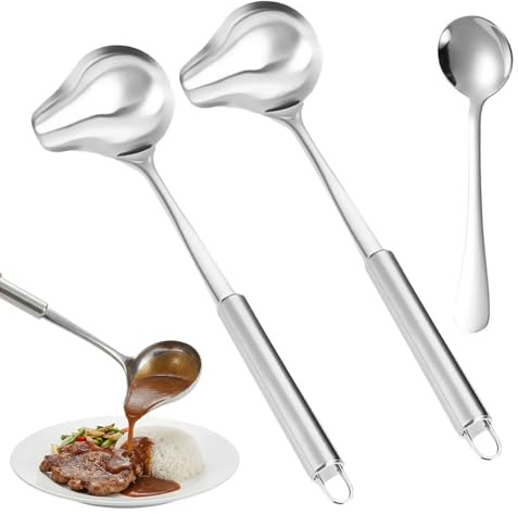 2 cucharas para salsas, 1 cuchara, cucharón auxiliar, cucharón de salsas, cucharón de salsas, cucharón de acero inoxidable, pequeño con boquilla para salsas, salsas y utensilios de cocina