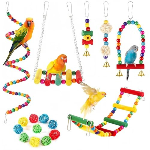 Dexpally 16 Pezzi Giochi per Pappagalli, Giocattoli Pappagalli Giochi Pappagallo Legno Gioco per Voliera Pappagallo Gioco per Uccelli, Conure, Inseparabili, Fringuelli