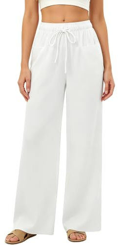 Neteson Pantalon Fluide Été Femme Lin Coton Pantalon Ample Pantalon Palazzo | Large Léger Taille Haute avec Poches pour Plage Décontracté Bureau Vacances