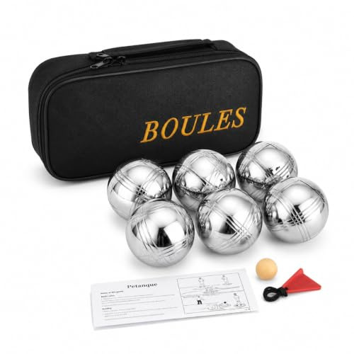 XAVRO French Boules Petanque Set, Chrome Steel Boules Outdoor Ball Game with Carry Case, Wooden Jack, Measuring String & Instructions, Garden Beach Camping Family Game for Adults, 3/6/8 Boules