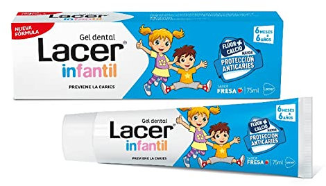 LACER JUNIOR - Gel Dental Infantil 75 ml, para Niños a Partir de 6 meses a 6 años, Previene la Caries, Fórmula de Flúor Más Calcio, Cuida los Dientes de Leche