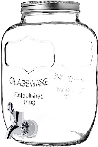 Kadax dispenser per bevande in vetro, 4 l, dispenser per acqua con rubinetto e coperchio, dispenser per succhi di frutta, caraffa di vetro, bottiglia di rubinetto