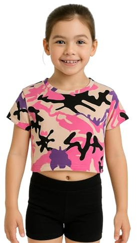A2Z 4 Kids Girls Crop Top Plain T Shirt Soft Feel - New Crop Top Plain Camo Baby Pink 7-8