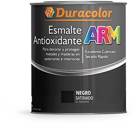 Esmalte Antioxidante ARM - Color Negro Satinado - 250ml - Superficie Exterior e Interior - Acabado Satinado y de Rápido Secado - Excelente Dureza y Resistencia - Duracolor