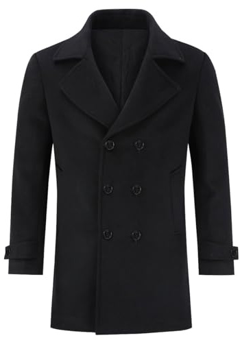 Allthemen Mens Double Breasted Trench Coat Mid Length Coat Black23188 M