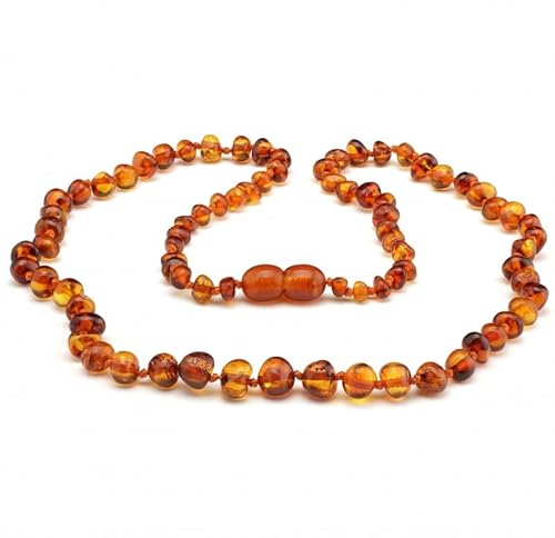 Amber Seven Baltische Bernstein Halskette - Handgefertigter Schmuck aus echtem Bernstein | Cognac-Farbe | drei Größen 32, 38, 45 cm | 5 mm Bernsteinperlen (45 cm)