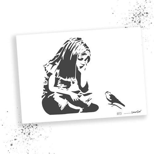 LaserCad BANKSY Streetart (B013, Girl and Bird, DIN A2), stencil per graffiti, aerografo, arte, decorazione, da dipingere