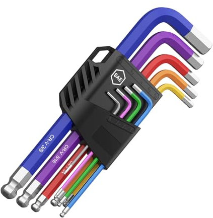 COLFULINE Imperial Allen Key Set, 9 PCS Imperial Allen Keys, Hex Key Set Ball End with Colour Coded- Long Arm 78-180m for Furniture Assembly, Bike, Scooter, Motorcycle Repair, Household DIY