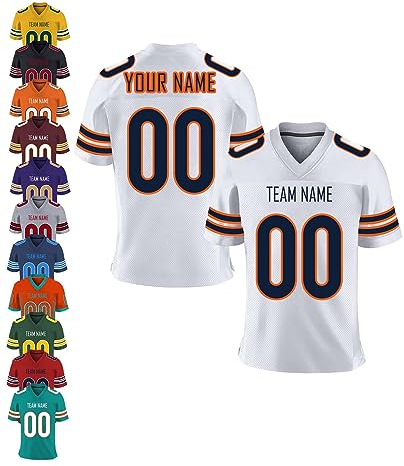 Herren-Sporthemden Personalisiert American-Football-Trikot, Personalisierte Schnelltrocknend Atmungsaktiv T-Shirt kurzärmelig für Damen Kinder, S ~ 7XL