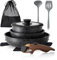 10 Pcs Pots and Pans Set Non Stick, Nonstick Kitchen Cookware Sets Detachable Handle, Induction Pots and Pans Set with Removable Handle, RV Cookware Set for Camping, Oven Safe, PFOS, PFOA Free, Black