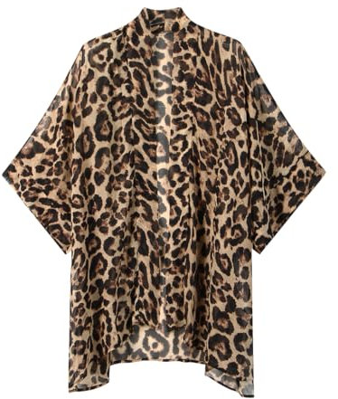 Damen Bohemian Chiffon Kimono Cardigan Strand Cover Up Bikini Schal Bluse für Bademode Beachwear, Leopardenmuster, Einheitsgröße Mehr