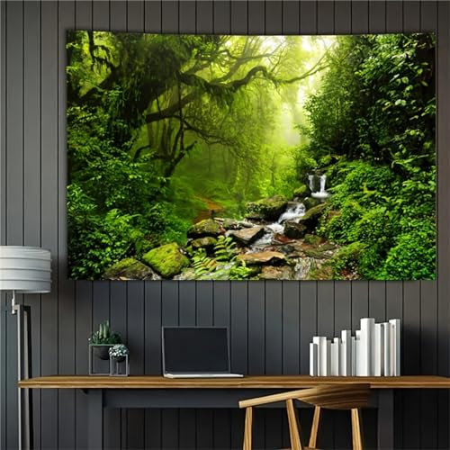 Arsey Wandteppich Wald Wandtuch Baum Wand Teppich Tapisserie Wasserfall Nebel Wandbehang Gras Natur Landschaft Wandteppiche Wandtuch Boho Deko Schlafzimmer, Grün, 200x150cm