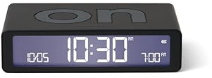 Lexon Flip klassisk väckarklocka morgon ljus, vändbar med ansikten på och snooze-funktion, LCD-skärm och pekljus, USB-C-uppladdningsbar - svart