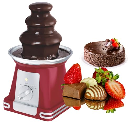 PLABNK Mini Fuente De Chocolate De 3 Niveles, Extraíble/fácil De Limpiar, Control De Perilla+fácil De Usar, Máquina para Hornear Postres, Chocolate para Mojar - para Frutas, Gourmet,Red