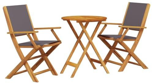 vidaXL Ensemble de Bistro 3 pcs Anthracite Tissu et Bois Massif, Ensemble de Bistro de Jardin, Ensemble de Balcon, Ensemble de Meubles d'extérieur