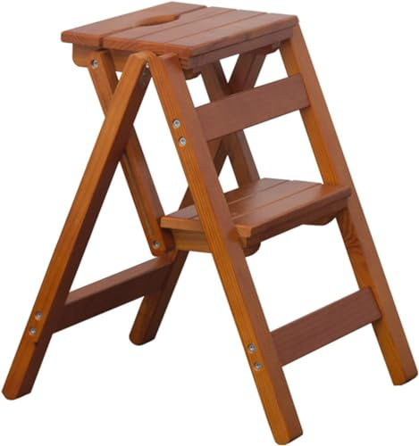 Folding Stehleiter Holz 2 Stufen Hocker for Erwachsene und Kinder Küche Holzleitern Indoor Tragbares Mehrzweckholz Climb Steps Leitern (Color : Light Walnut Color)