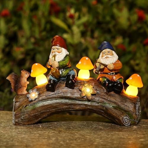 Solar Garden Gnome Statues Outdoor Figurine Light, Lawn Decor Outdoor Statues for Patio Balcony Yard Ornament,Housewarming for Women Mum