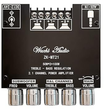 Hi-Fi-förstärkare，Audioförstärkare 2 * 50W+100W Bluetooth 5.0 Power Subwoofer Amplifier Board 2.1 Channel Class D Home Theatre Audio Stereo Equalizer Amp