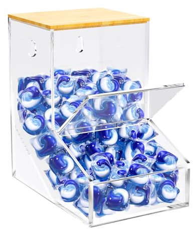 JYPS Laundry Pods Container, Acrylic Candy Dispenser with 2 Lid, Stand or Wall Moun Laundry Detergent Storage, Multi-Functional Laundry Storage Dispenser for Laundry Room,Kitchen, Coffee Pod/Capsules