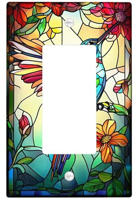 Vibrant Hummingbird Light Switch Cover Plate, Colorful Stained Glass Design for Spring Décor, Thermoplastic Wall Plates, Standard Size Single Rocker