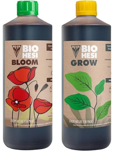 Hesi Bio Grow + Bio Bloom je 1 L | Flüssiger, Biologischer NPK-Dünger auf Pflanzlicher Basis | Grow-Dünger | Pflanzendünger