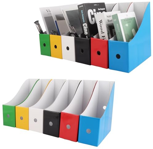 ZOFUN Lot de 12 porte-documents en carton, 26 x 27 x 9 cm, 6 couleurs colorées avec autocollants, porte-revues colorés pour bureau, maison, bureau