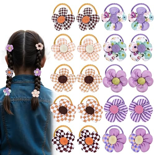 JIEYAO 20 Stück Blumen Haargummis für Mädchen, Süßes Elastisches Haargummi Bunt Pferdeschwanzhalter Haargummi Kinder Weich Haarschmuck für Baby Mädchen Frauen Kleinkinder