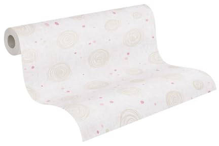 A.S. Création Lilly & Luis papel pintado no tejido con motivo para niños en beige, crema, rosa – papel pintado a círculos 10,05 x 0,53 m – 771393