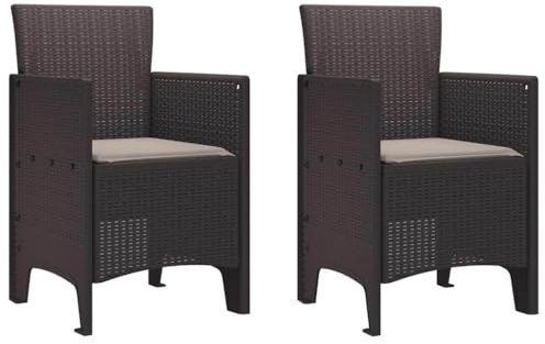 vidaXL Silla de Jardín 2 pcs Marrón 53 x 49 x 85 cm Polipropileno, Asientos para jardín y terraza, sillas rectangulares Modernas, Muebles de Patio duraderos, Opciones ergonómicas al Aire Libre